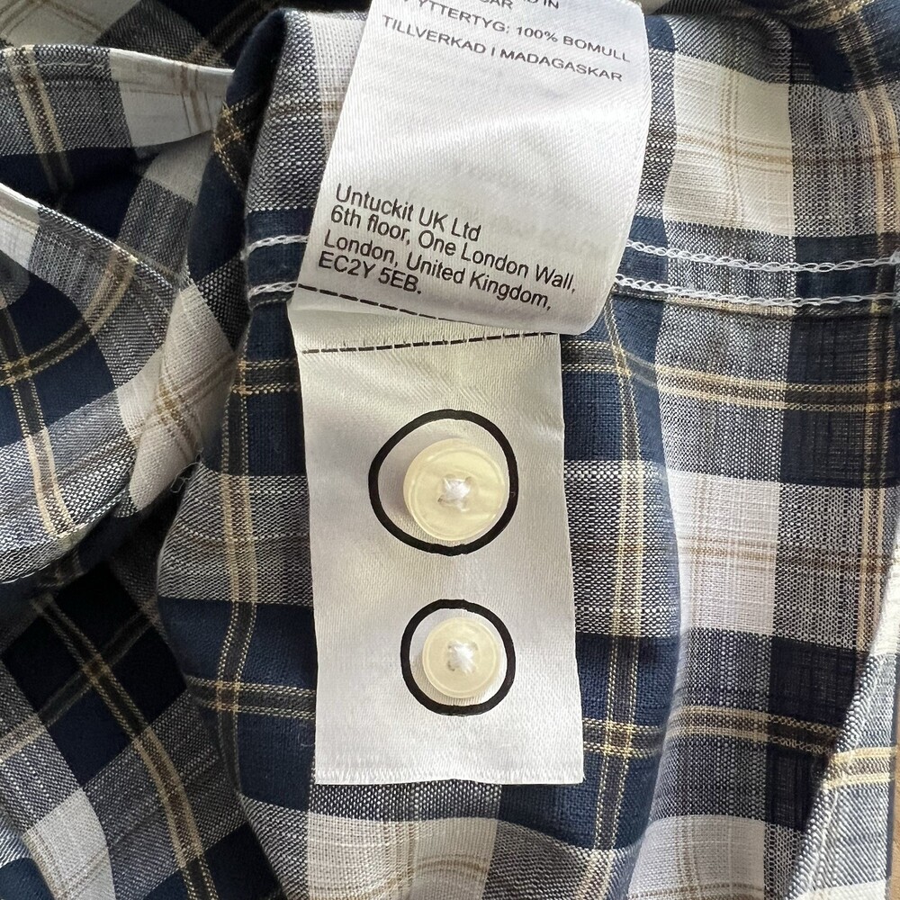 UNTUCKit Long Sleeve Button-Up Shirt 100% Cotton Blue White Plaid - Slim Fit XL - Picture 7 of 9